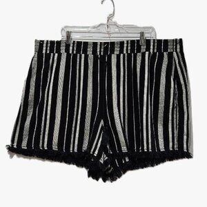 LANE BRYANT BLACK WHITE STRIPE FRINGED HEM TASSLE PULL ON SHORTS  2X  BOHO WOVEN